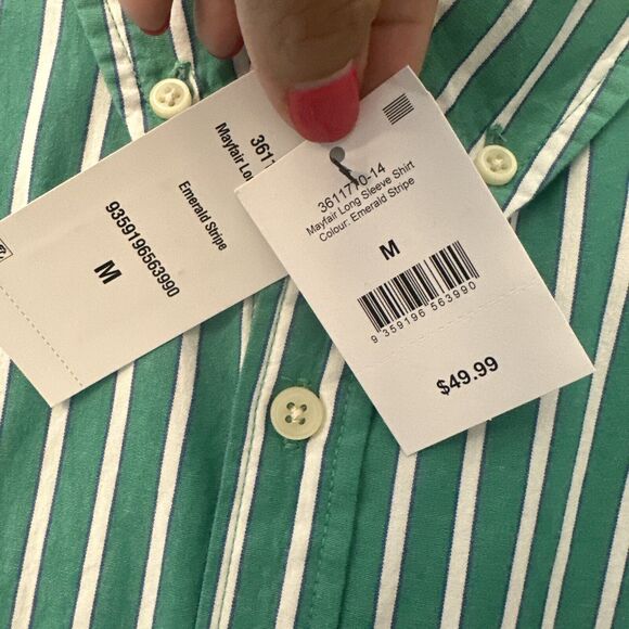 NWT Cotton On Garments Mens Mayfair Long Sleeve Button Up Shirt Emerald Stripe M - Picture 3 of 9